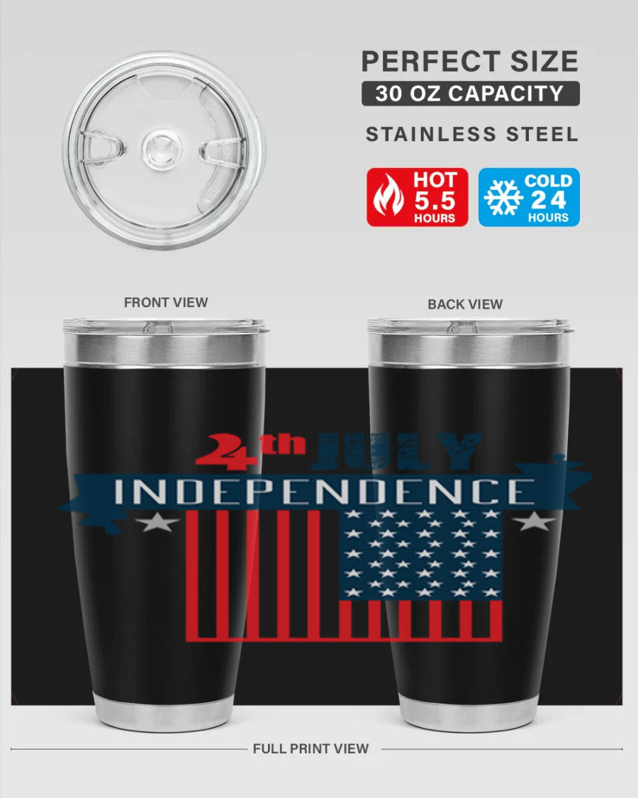 A stylish 4th July tumbler featuring a double wall vacuum stainless steel design, perfect for keeping drinks hot or cold.