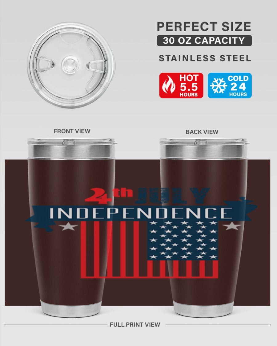 A stylish 4th July tumbler featuring a double wall vacuum stainless steel design, perfect for keeping drinks hot or cold.