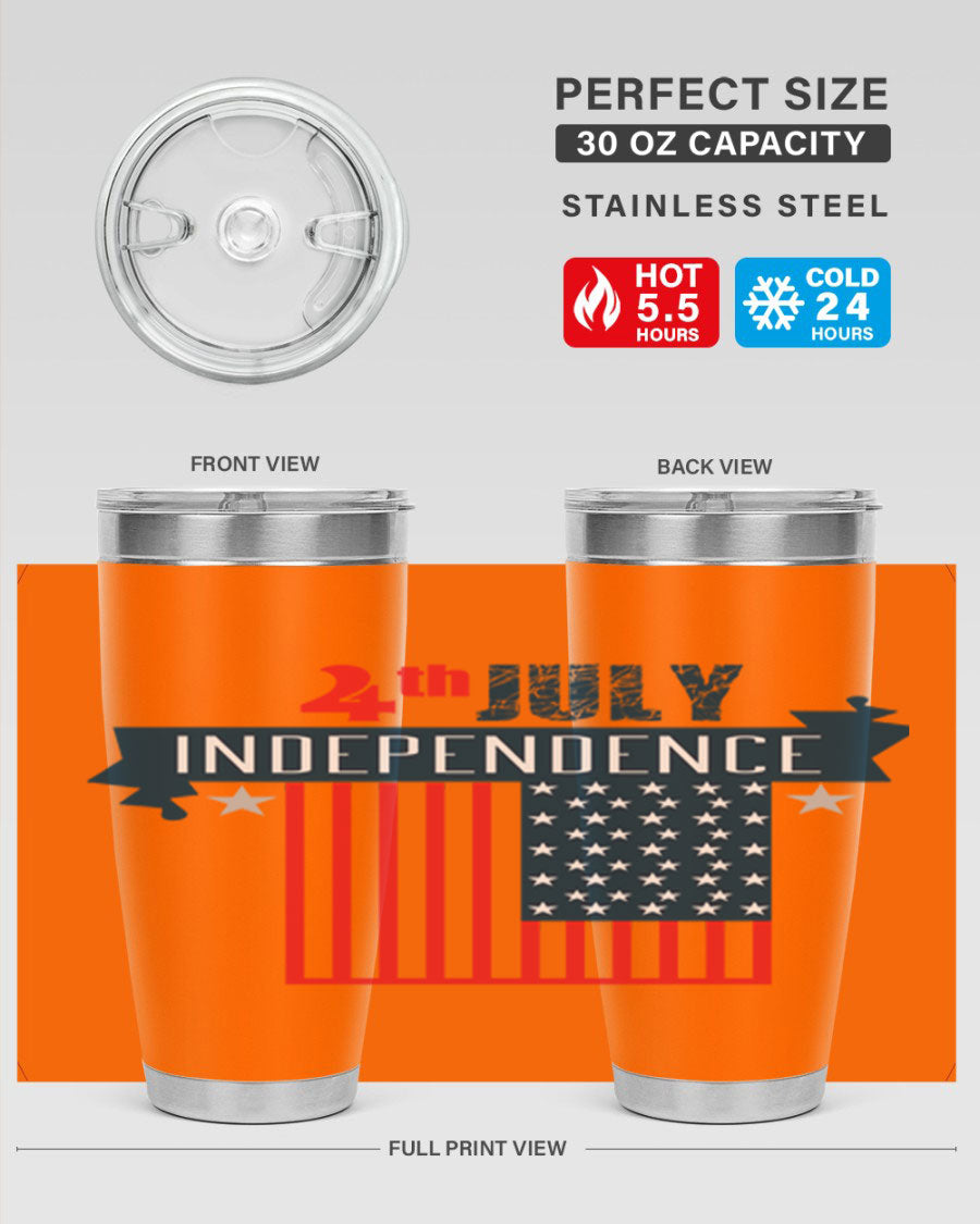 A stylish 4th July tumbler featuring a double wall vacuum stainless steel design, perfect for keeping drinks hot or cold.