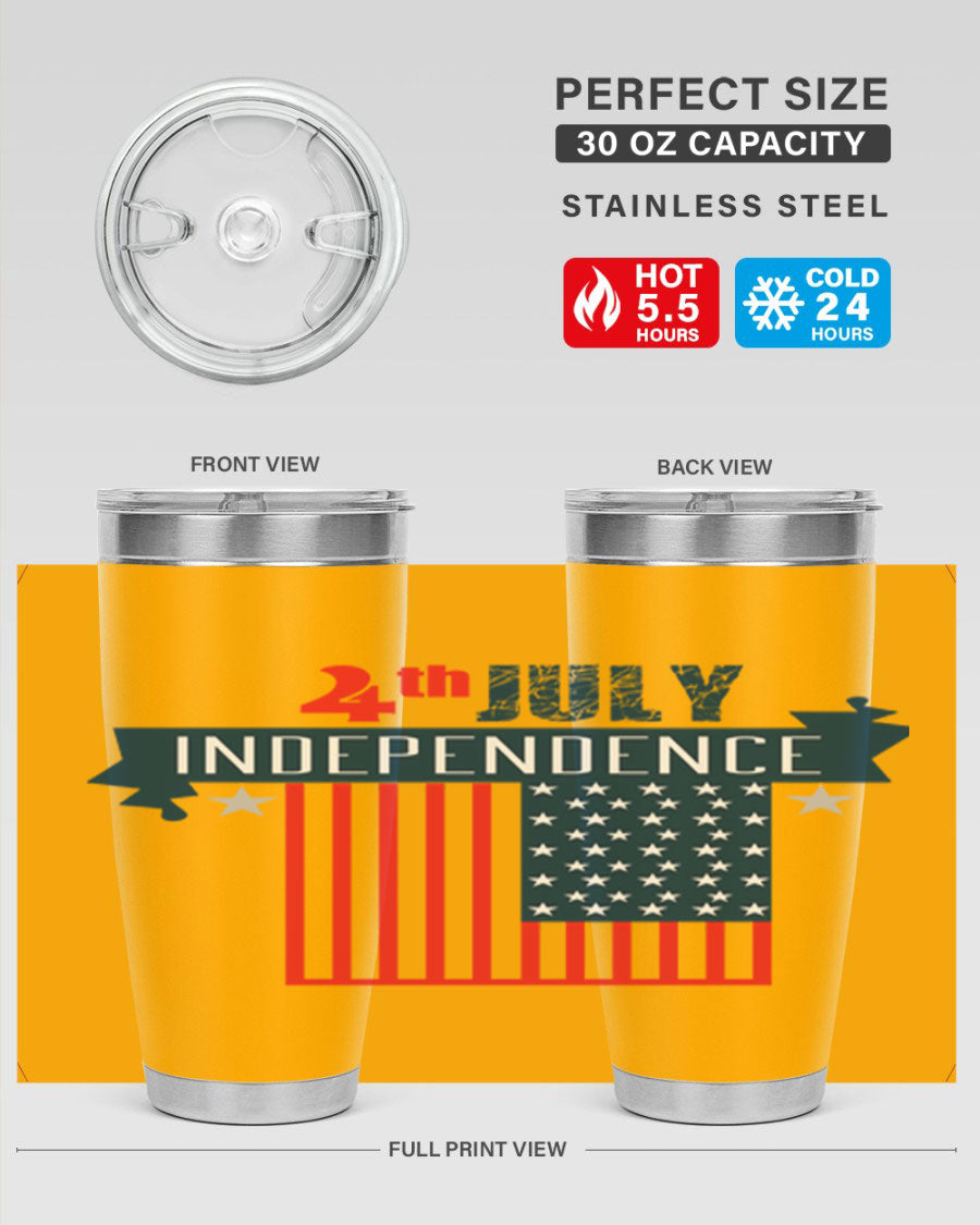 A stylish 4th July tumbler featuring a double wall vacuum stainless steel design, perfect for keeping drinks hot or cold.