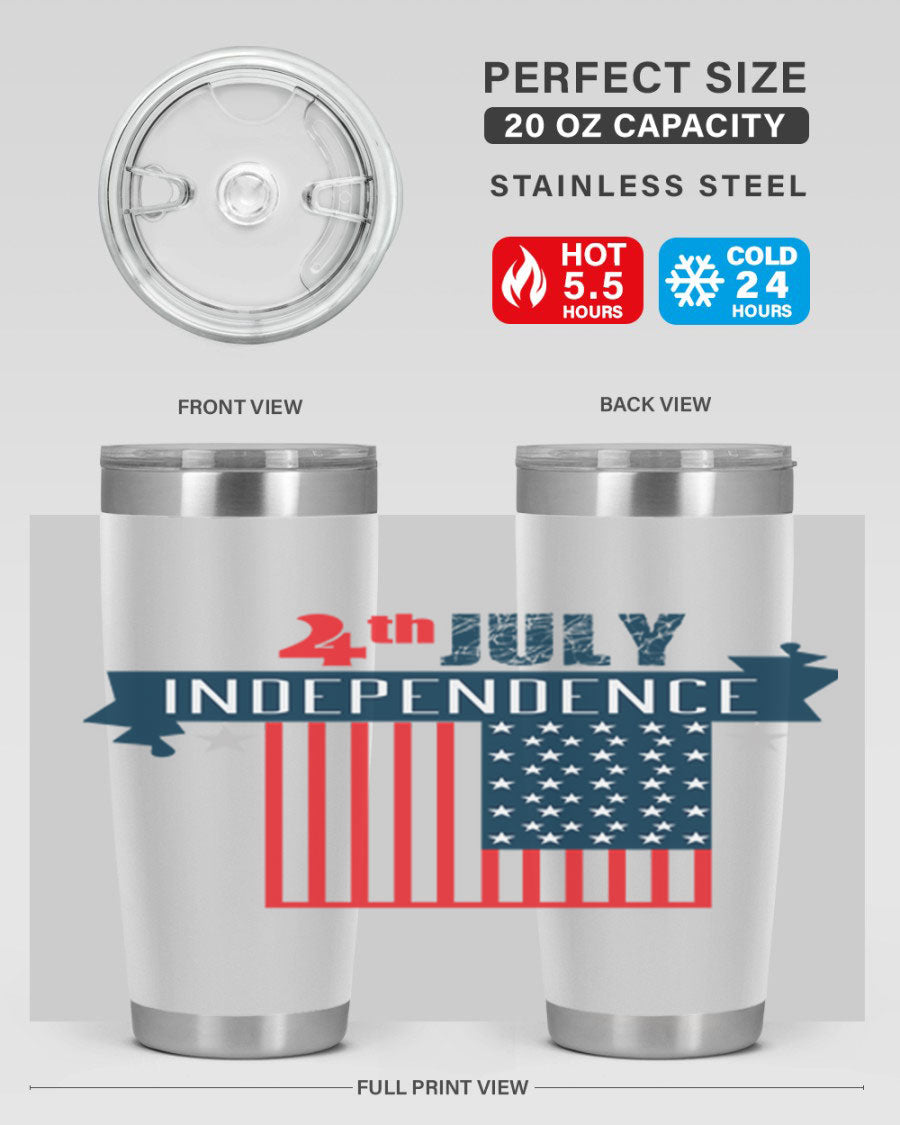 A stylish 4th July tumbler featuring a double wall vacuum stainless steel design, perfect for keeping drinks hot or cold.