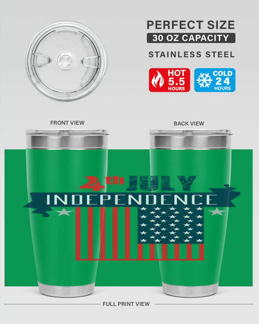 A stylish 4th July tumbler featuring a double wall vacuum stainless steel design, perfect for keeping drinks hot or cold.