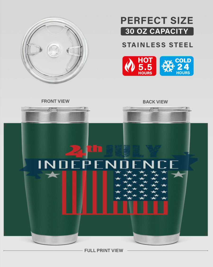 A stylish 4th July tumbler featuring a double wall vacuum stainless steel design, perfect for keeping drinks hot or cold.
