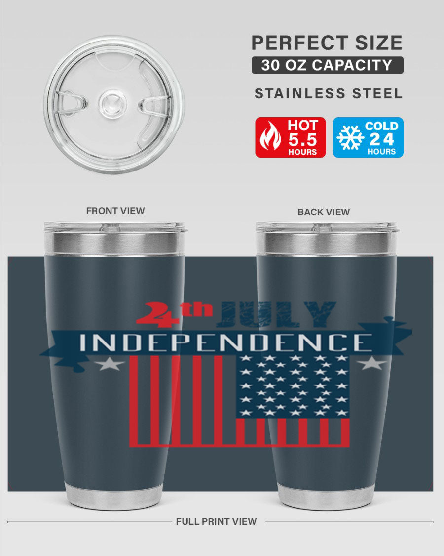 A stylish 4th July tumbler featuring a double wall vacuum stainless steel design, perfect for keeping drinks hot or cold.