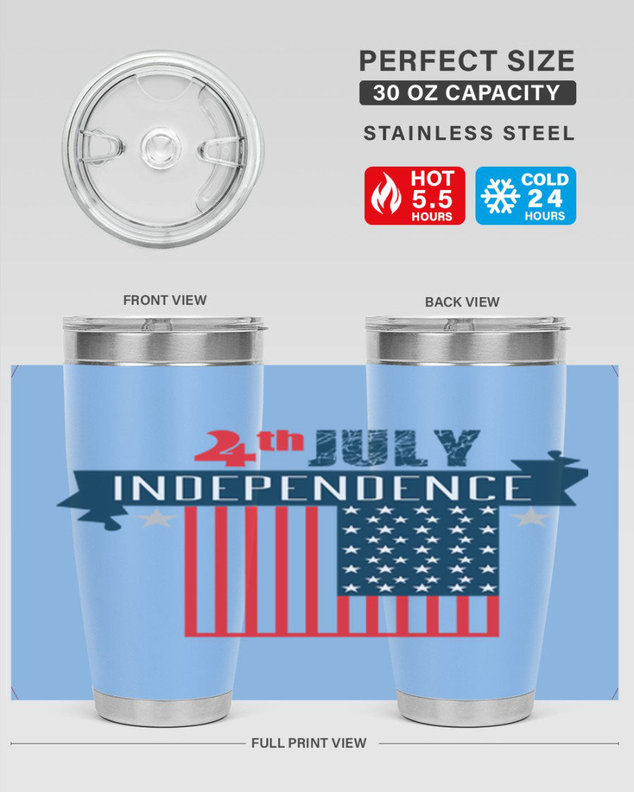 A stylish 4th July tumbler featuring a double wall vacuum stainless steel design, perfect for keeping drinks hot or cold.