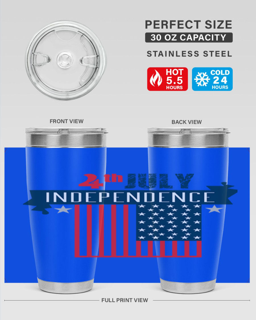 A stylish 4th July tumbler featuring a double wall vacuum stainless steel design, perfect for keeping drinks hot or cold.