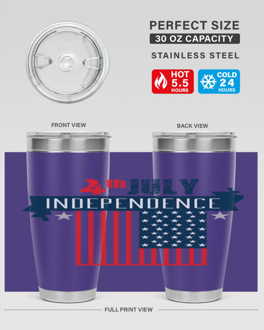 A stylish 4th July tumbler featuring a double wall vacuum stainless steel design, perfect for keeping drinks hot or cold.