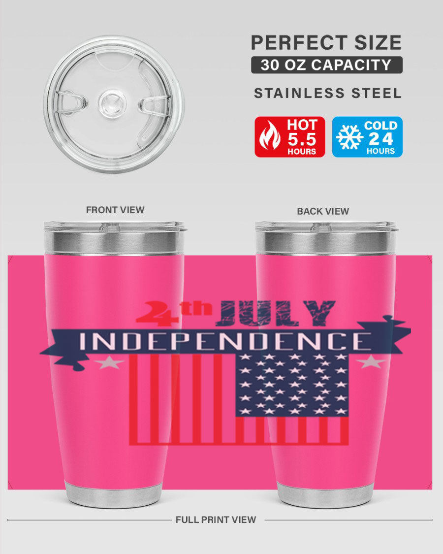 A stylish 4th July tumbler featuring a double wall vacuum stainless steel design, perfect for keeping drinks hot or cold.