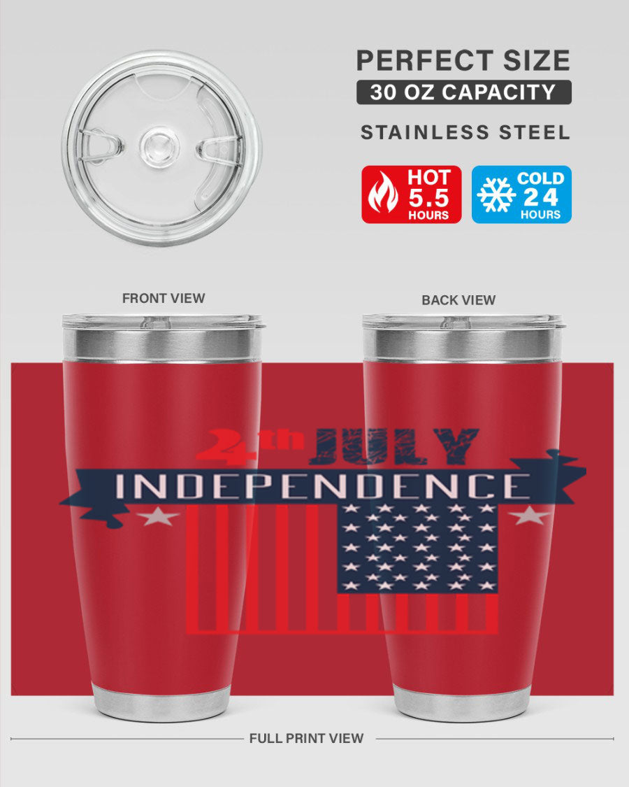A stylish 4th July tumbler featuring a double wall vacuum stainless steel design, perfect for keeping drinks hot or cold.