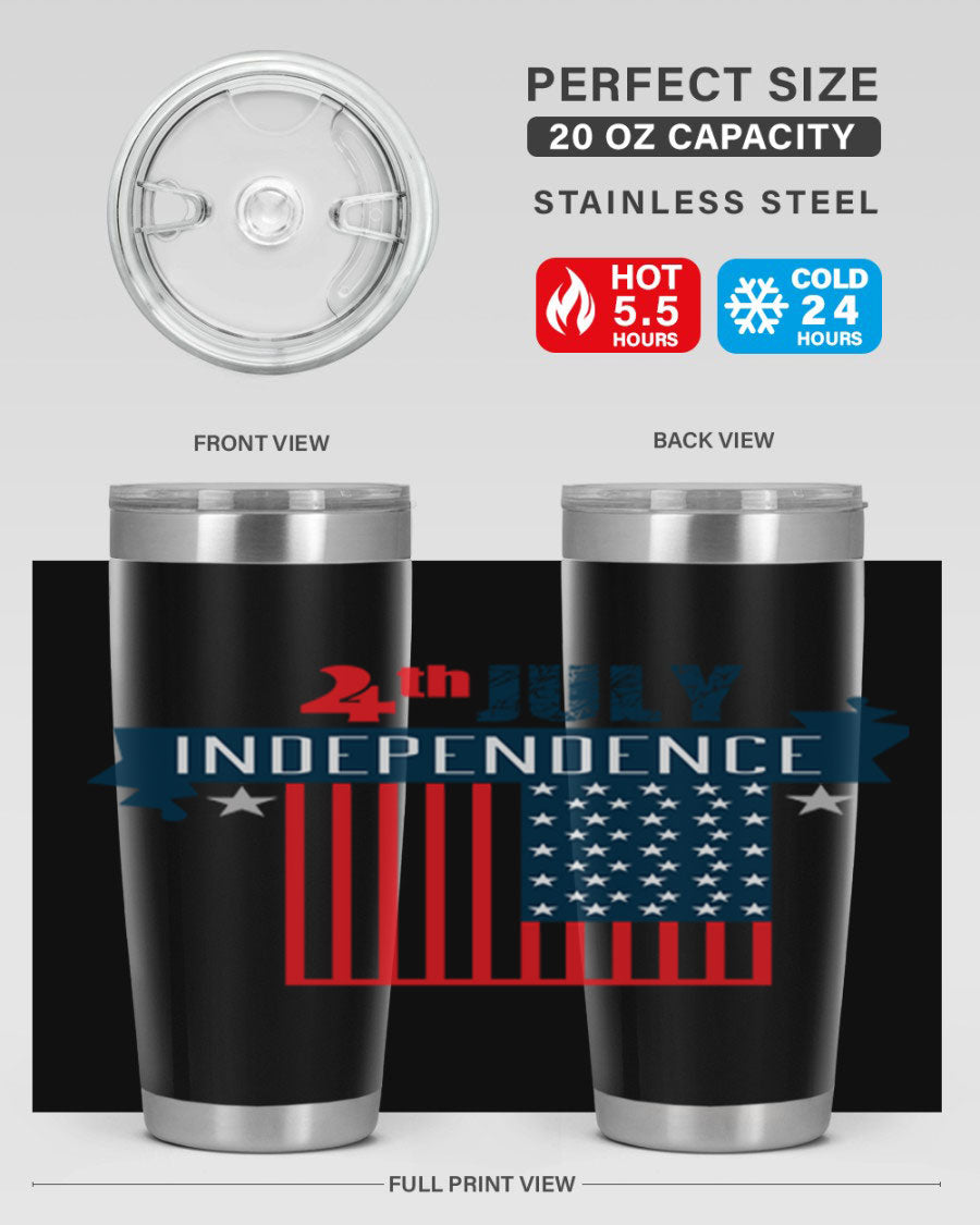 A stylish 4th July tumbler featuring a double wall vacuum stainless steel design, perfect for keeping drinks hot or cold.