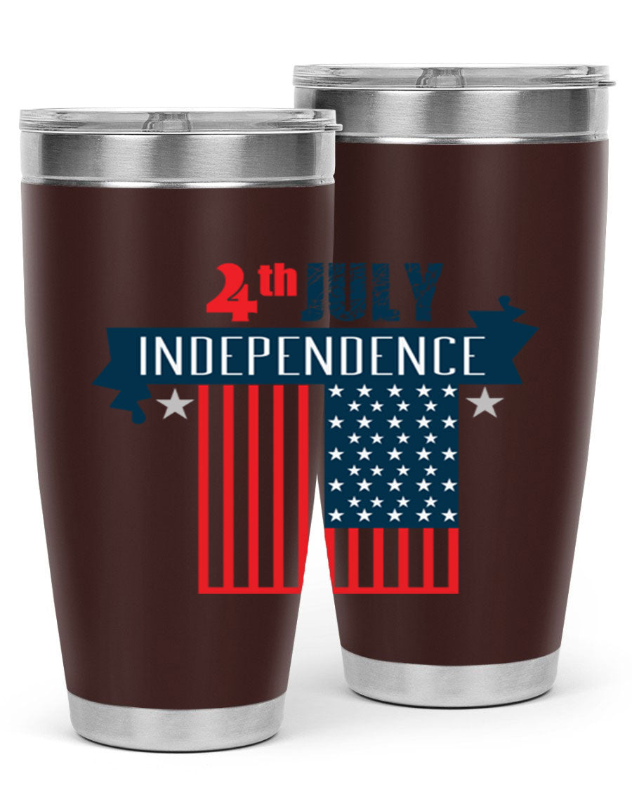 A stylish 4th July tumbler featuring a double wall vacuum stainless steel design, perfect for keeping drinks hot or cold.