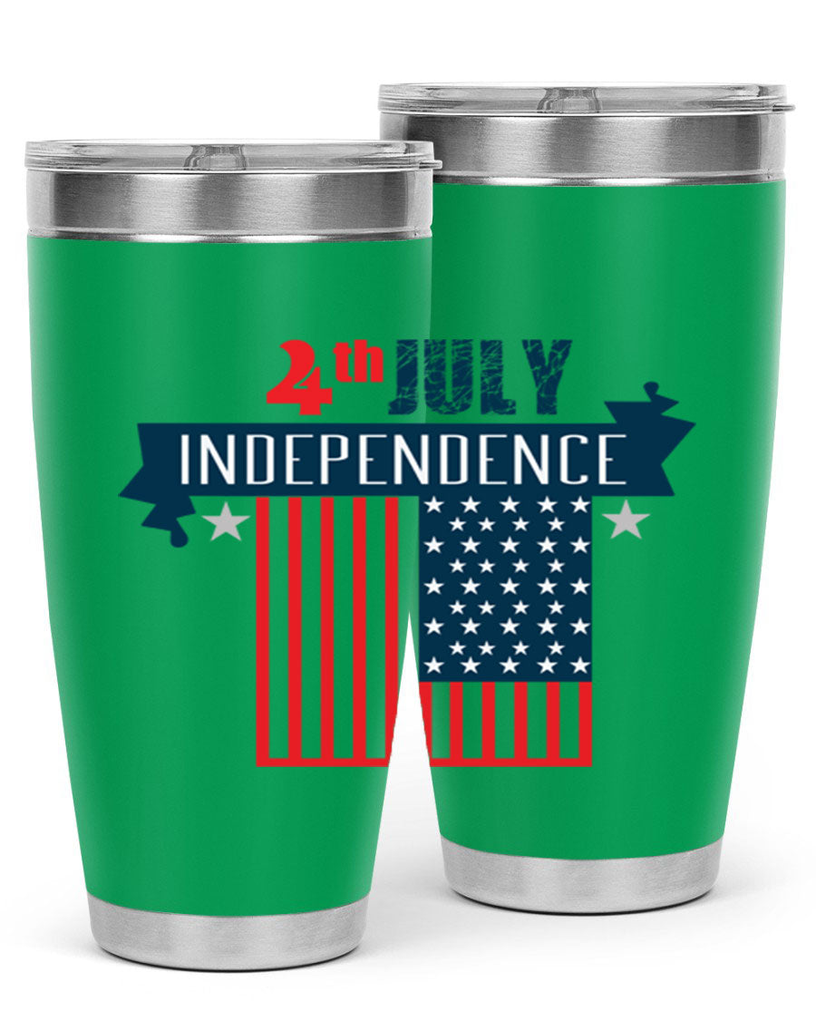 A stylish 4th July tumbler featuring a double wall vacuum stainless steel design, perfect for keeping drinks hot or cold.