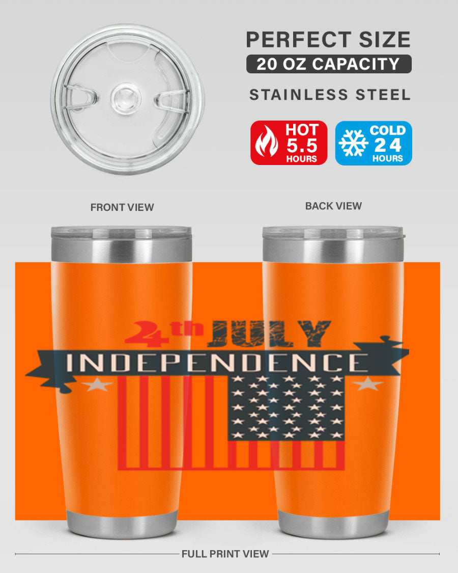 A stylish 4th July tumbler featuring a double wall vacuum stainless steel design, perfect for keeping drinks hot or cold.