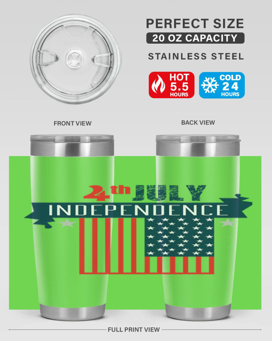 A stylish 4th July tumbler featuring a double wall vacuum stainless steel design, perfect for keeping drinks hot or cold.