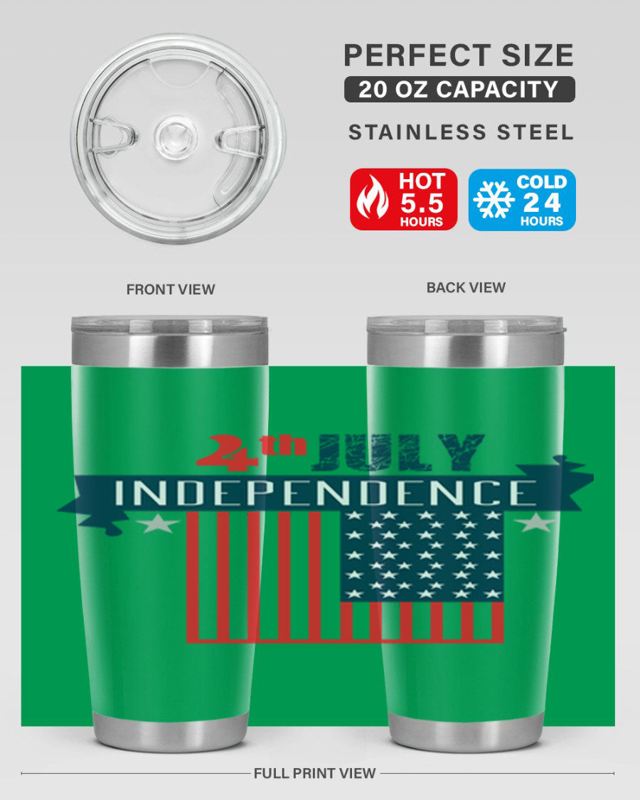 A stylish 4th July tumbler featuring a double wall vacuum stainless steel design, perfect for keeping drinks hot or cold.