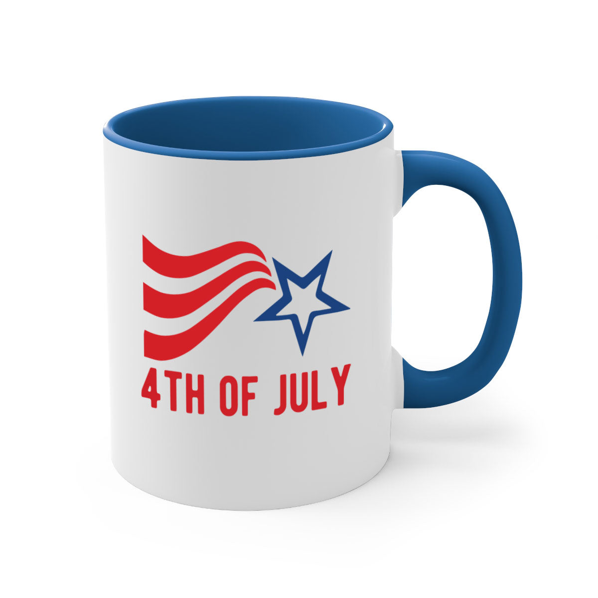 A stylish two-tone 4th of July mug with a glossy finish, featuring a colored handle and interior, perfect for coffee or tea.