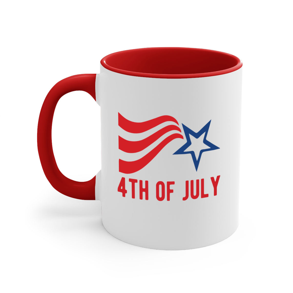 A stylish two-tone 4th of July mug with a glossy finish, featuring a colored handle and interior, perfect for coffee or tea.