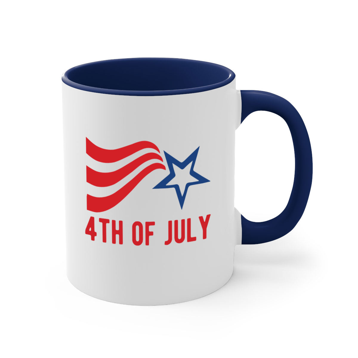 A stylish two-tone 4th of July mug with a glossy finish, featuring a colored handle and interior, perfect for coffee or tea.