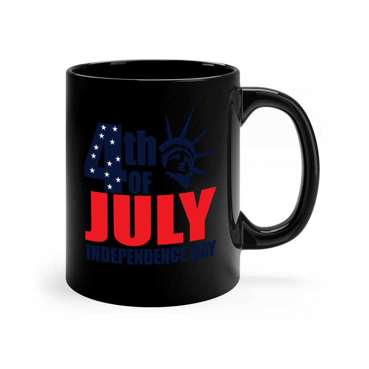 A stylish two-tone 4th of July mug with a colored handle and glossy finish, perfect for coffee or tea.