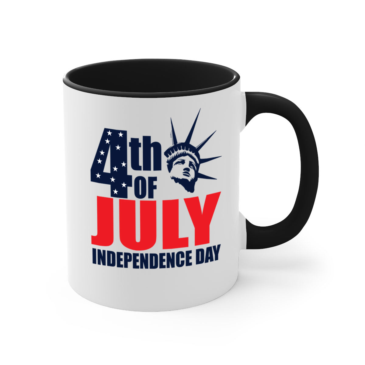 A stylish two-tone 4th of July mug with a colored handle and glossy finish, perfect for coffee or tea.