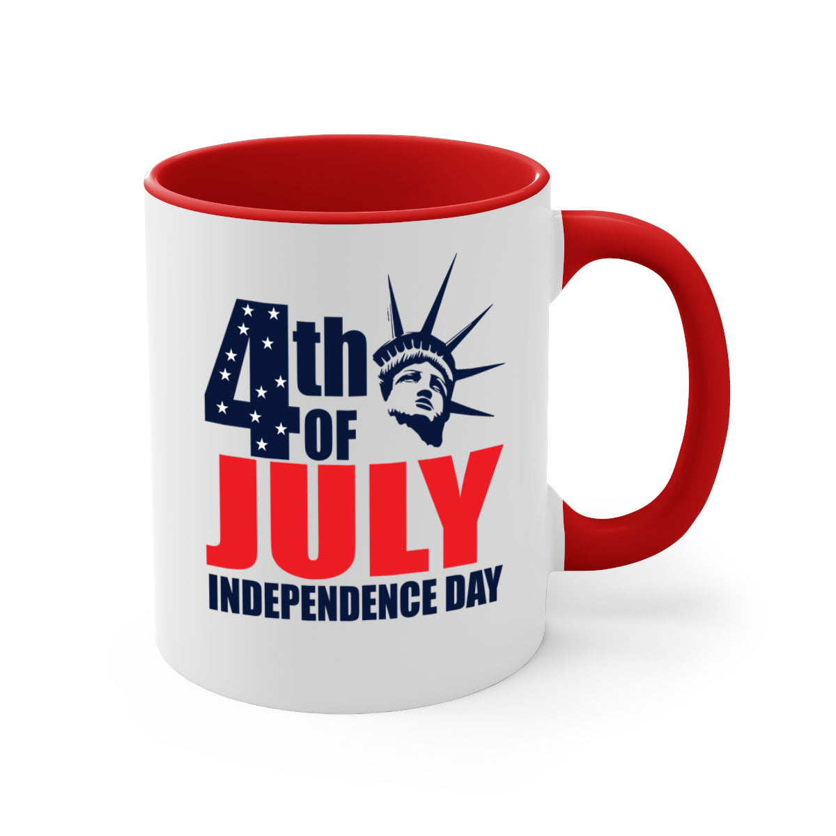 A stylish two-tone 4th of July mug with a colored handle and glossy finish, perfect for coffee or tea.