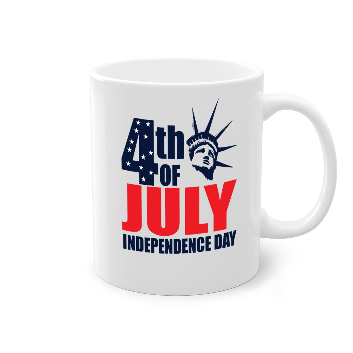 A stylish two-tone 4th of July mug with a colored handle and glossy finish, perfect for coffee or tea.