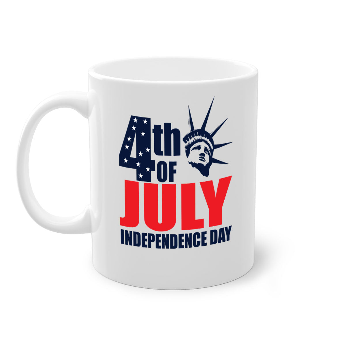 A stylish two-tone 4th of July mug with a colored handle and glossy finish, perfect for coffee or tea.
