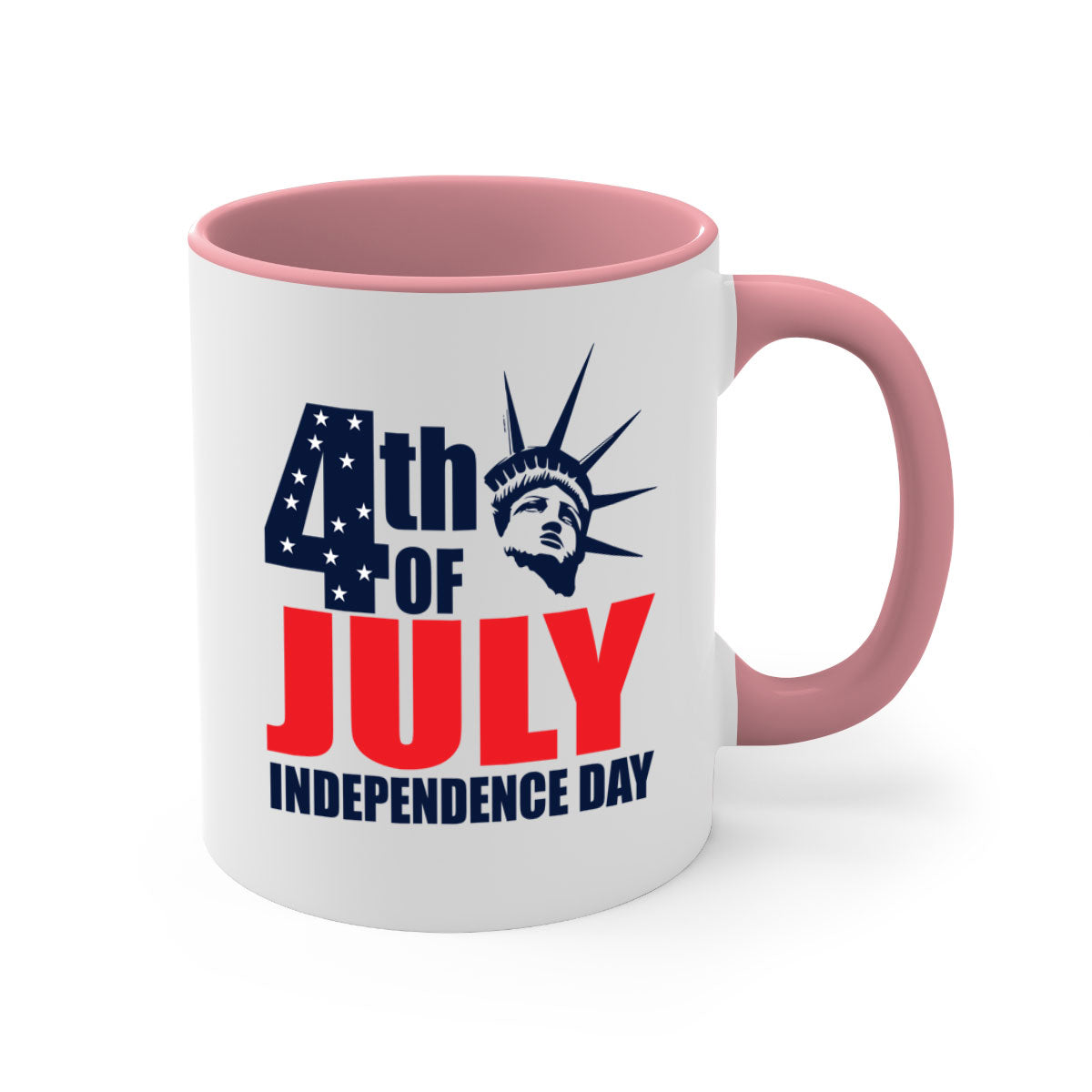 A stylish two-tone 4th of July mug with a colored handle and glossy finish, perfect for coffee or tea.