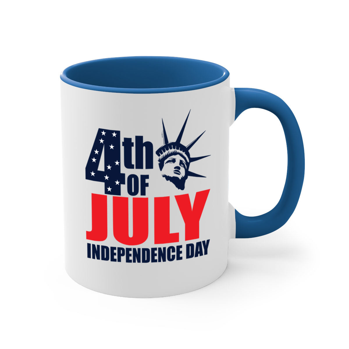 A stylish two-tone 4th of July mug with a colored handle and glossy finish, perfect for coffee or tea.