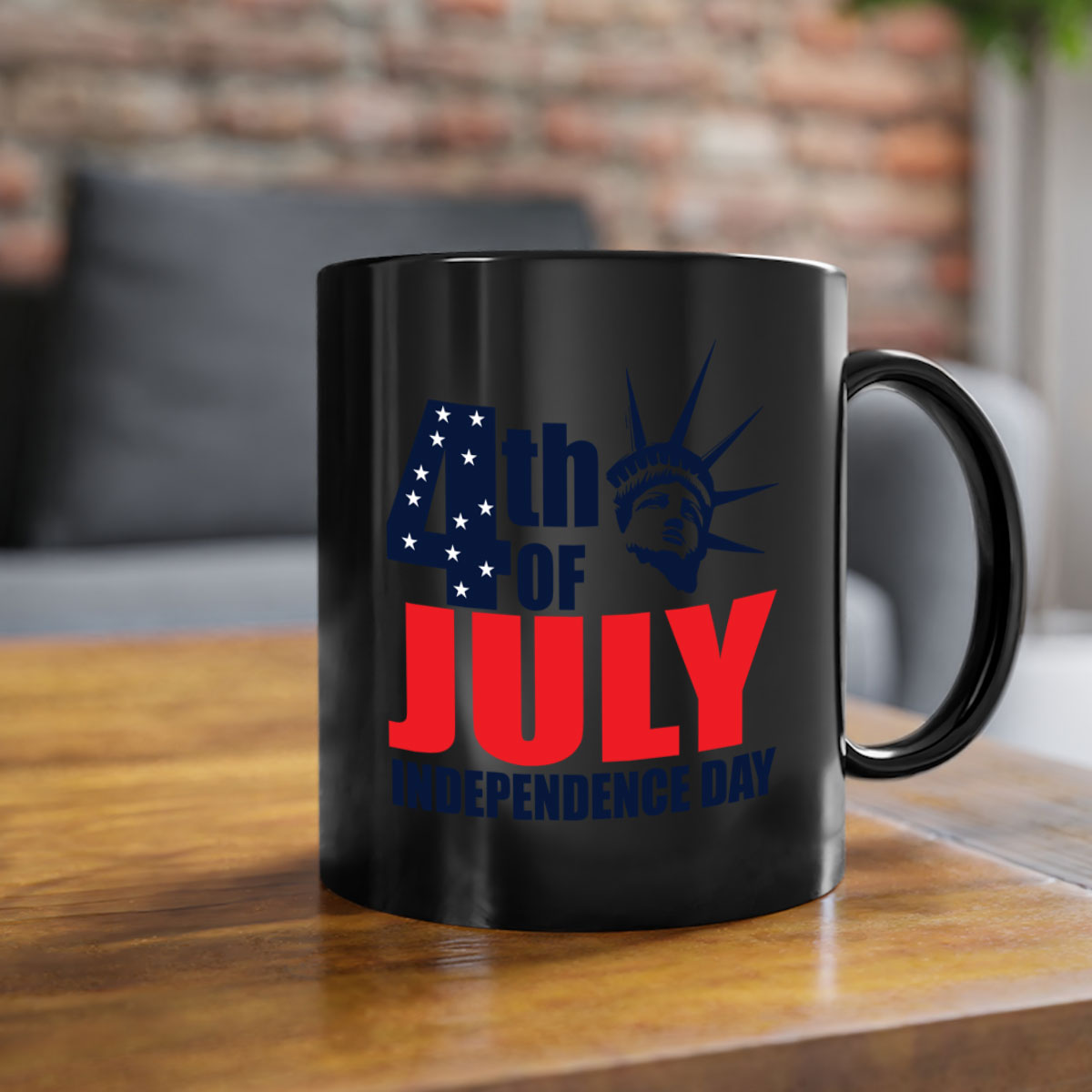 A stylish two-tone 4th of July mug with a colored handle and glossy finish, perfect for coffee or tea.