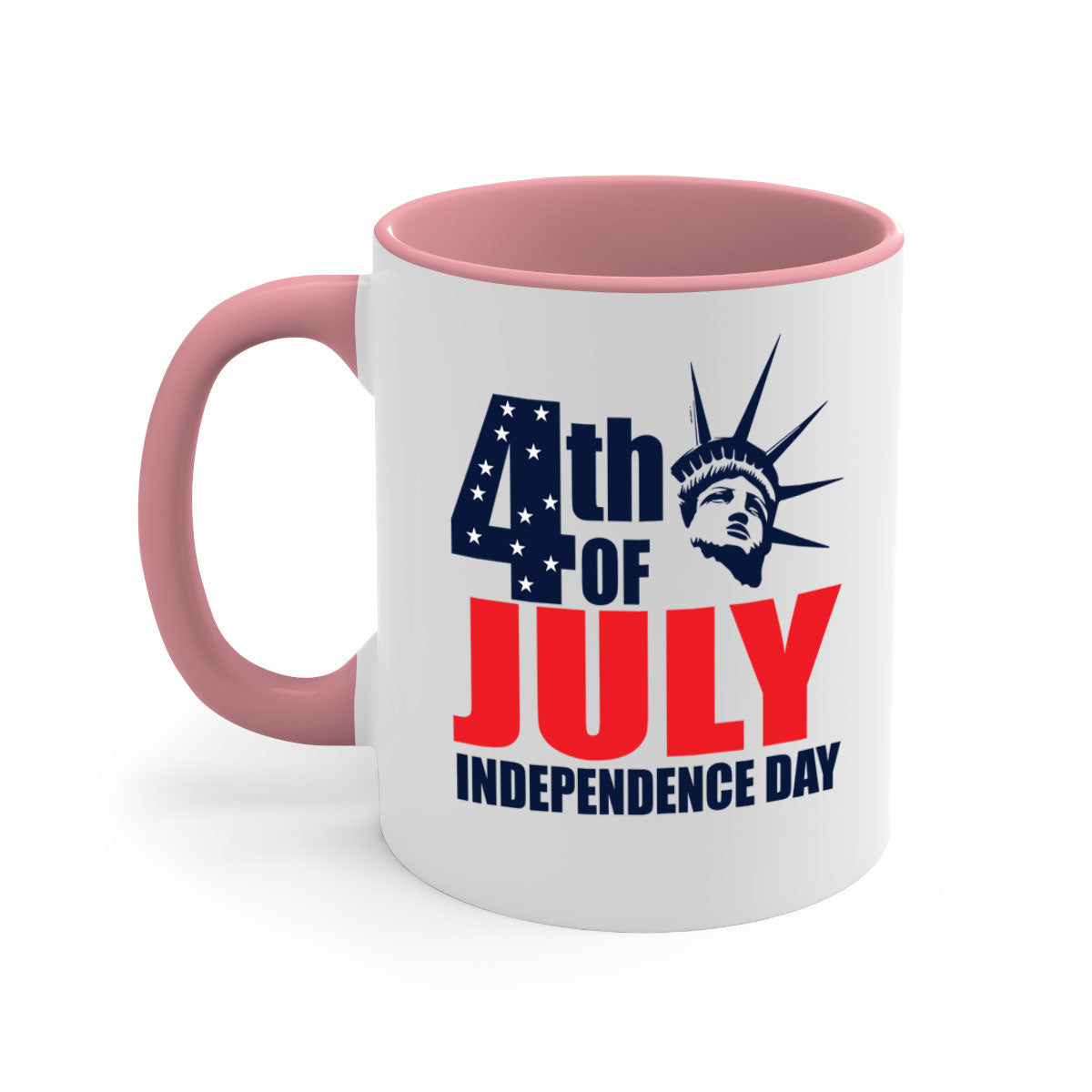 A stylish two-tone 4th of July mug with a colored handle and glossy finish, perfect for coffee or tea.