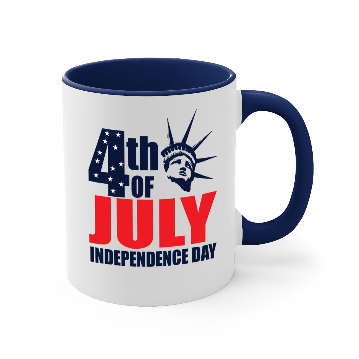 A stylish two-tone 4th of July mug with a colored handle and glossy finish, perfect for coffee or tea.