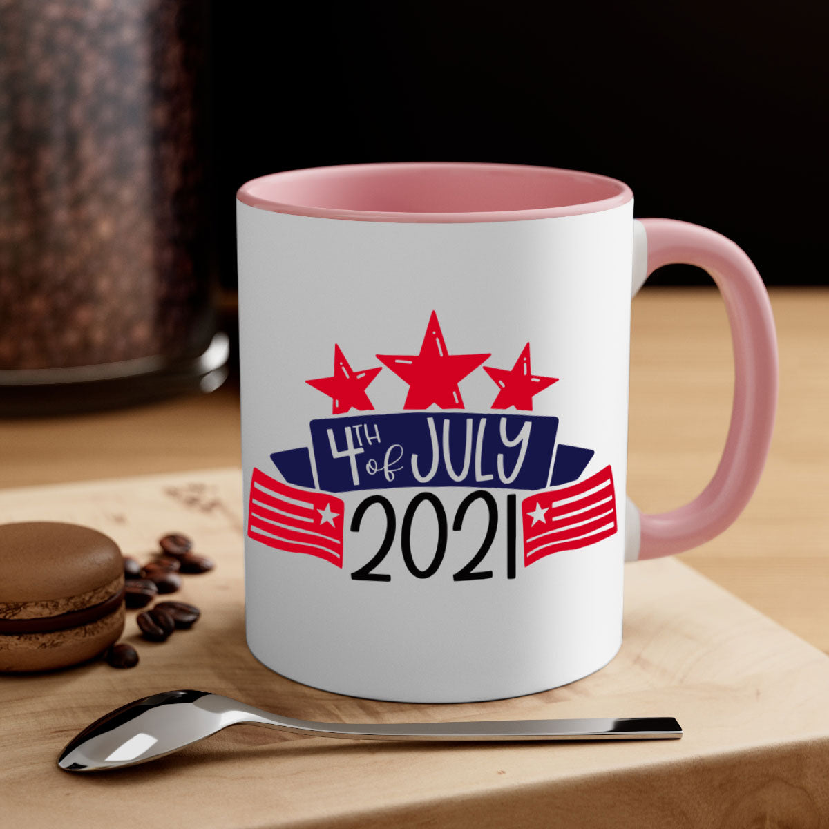 A vibrant two-tone 4th Of July Mug with a glossy finish, featuring a colored handle and interior, available in multiple colors.