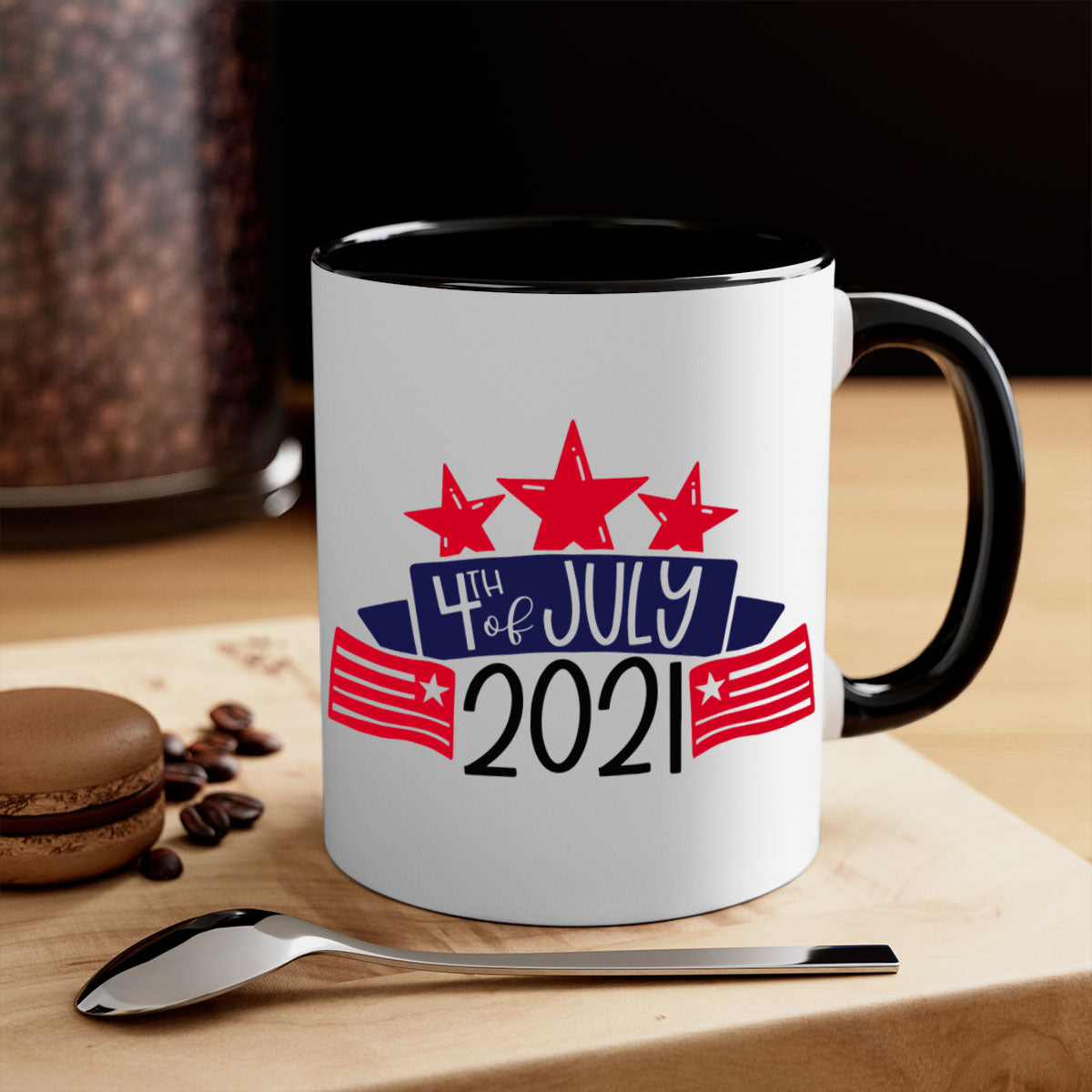 A vibrant two-tone 4th Of July Mug with a glossy finish, featuring a colored handle and interior, available in multiple colors.