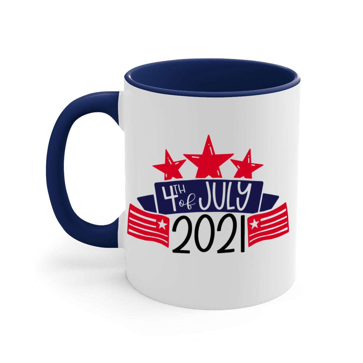 A vibrant two-tone 4th Of July Mug with a glossy finish, featuring a colored handle and interior, available in multiple colors.