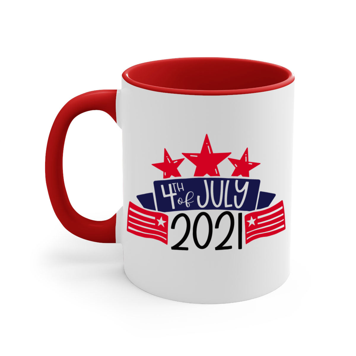 A vibrant two-tone 4th Of July Mug with a glossy finish, featuring a colored handle and interior, available in multiple colors.
