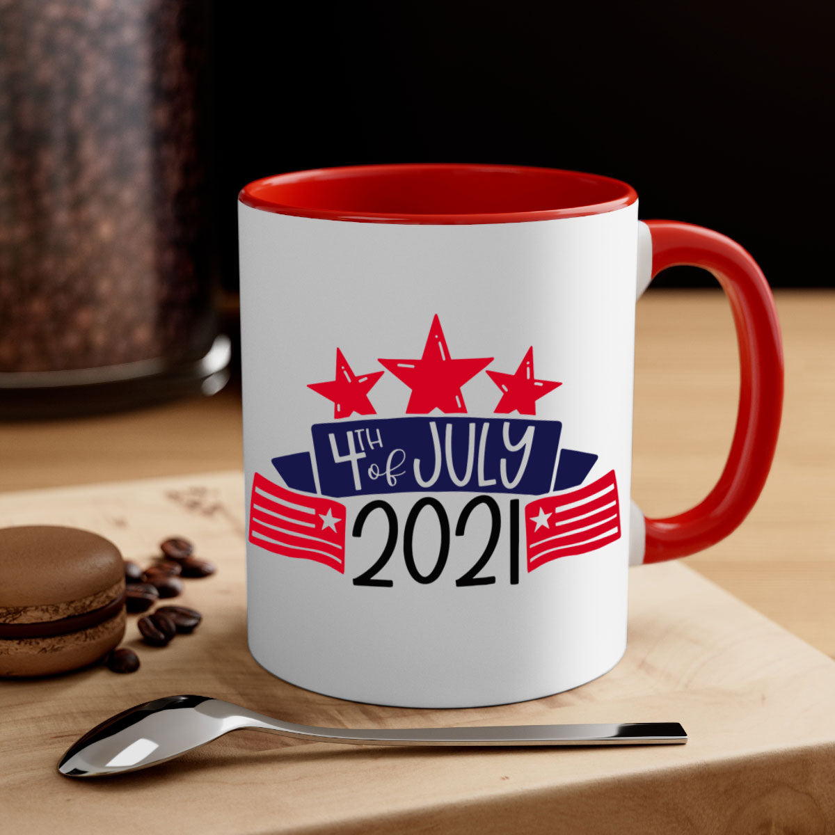 A vibrant two-tone 4th Of July Mug with a glossy finish, featuring a colored handle and interior, available in multiple colors.