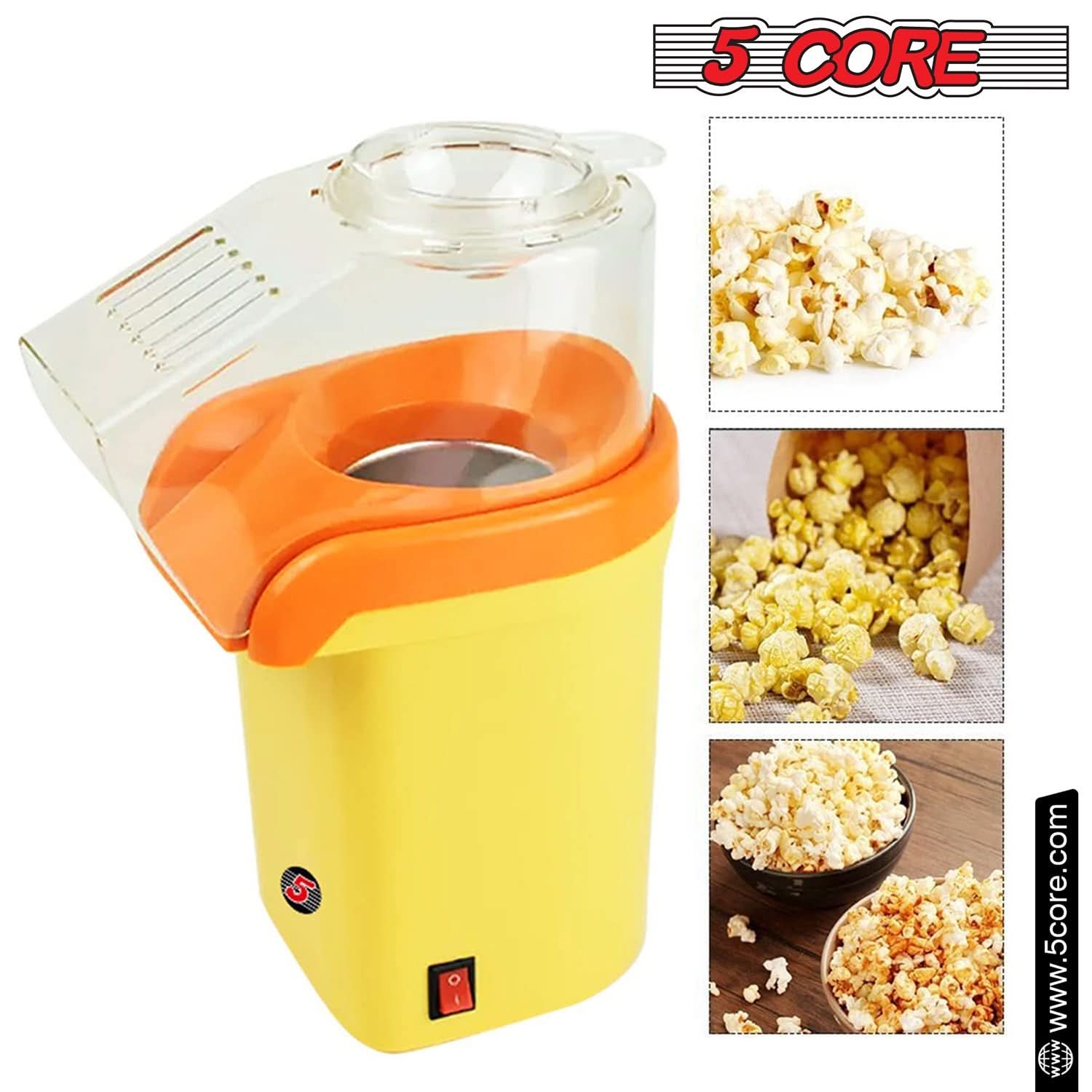 5Core Popcorn Machine in red color, compact design with a capacity of 16 cups, perfect for making healthy popcorn quickly.