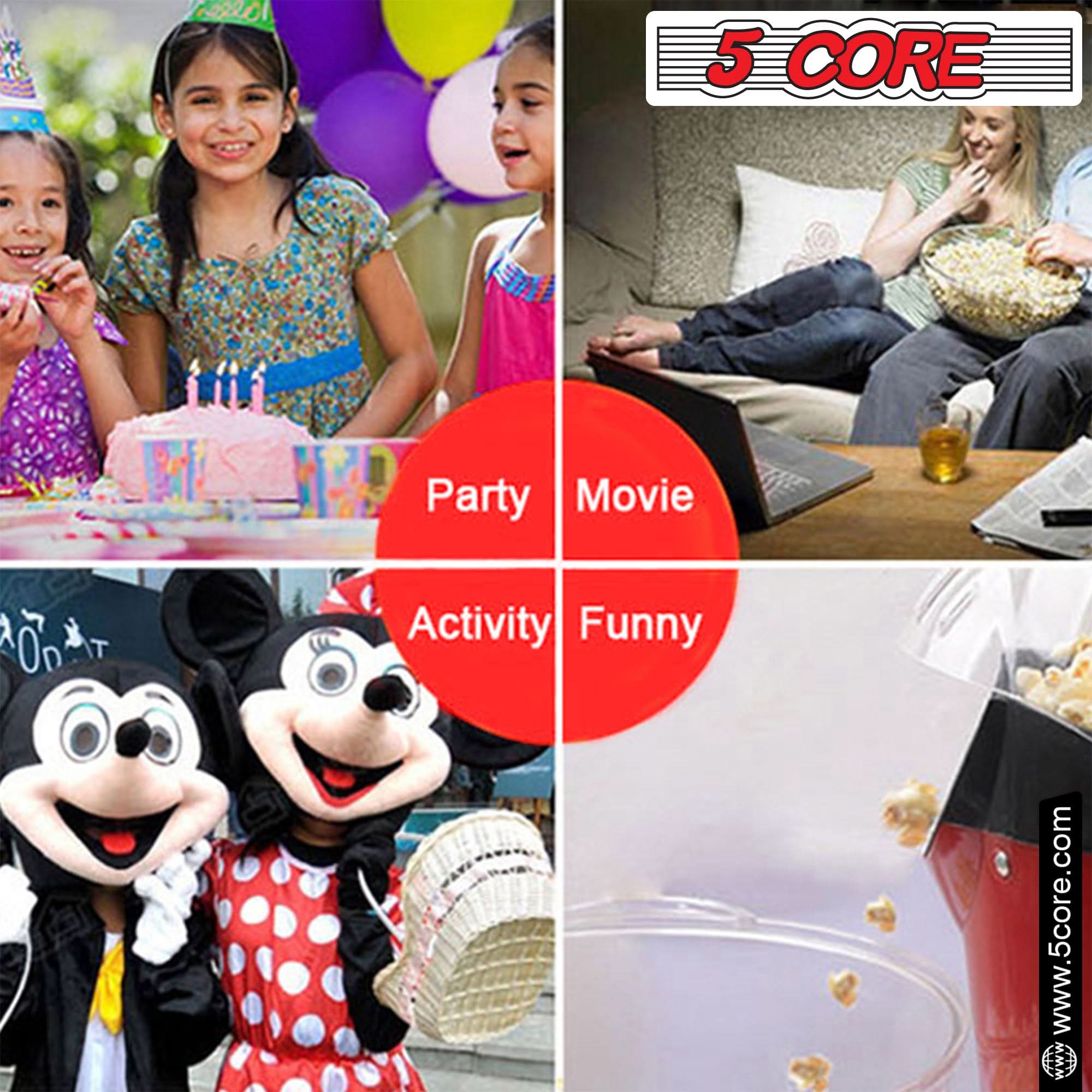 5Core Popcorn Machine in red color, compact design with a capacity of 16 cups, perfect for making healthy popcorn quickly.