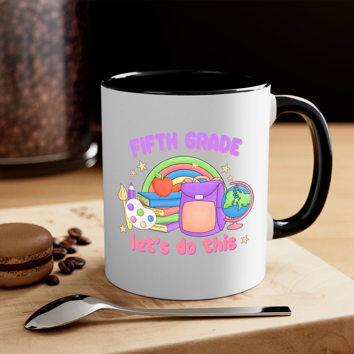 A stylish two-tone 5th Grade Lets Do This Mug with a colored handle and glossy finish, available in multiple colors.