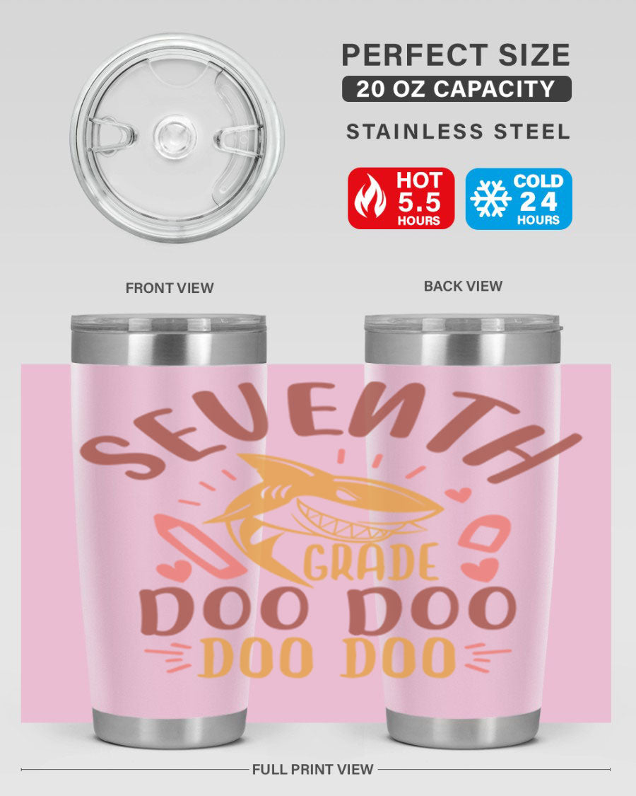 A stylish 7th grade doo doo tumbler in stainless steel with a vibrant design, perfect for hot and cold beverages.