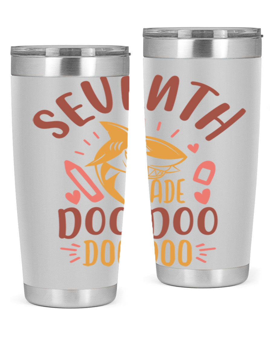 A stylish 7th grade doo doo tumbler in stainless steel with a vibrant design, perfect for hot and cold beverages.