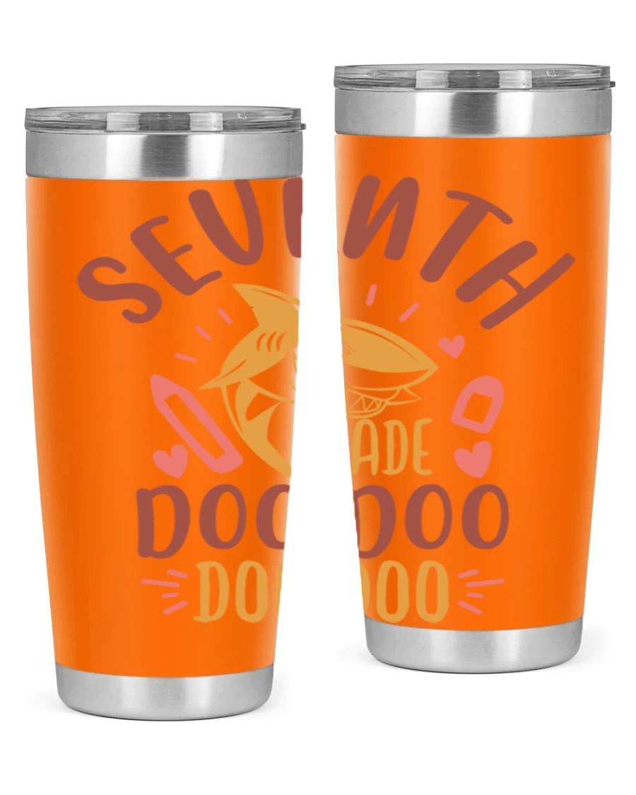 A stylish 7th grade doo doo tumbler in stainless steel with a vibrant design, perfect for hot and cold beverages.