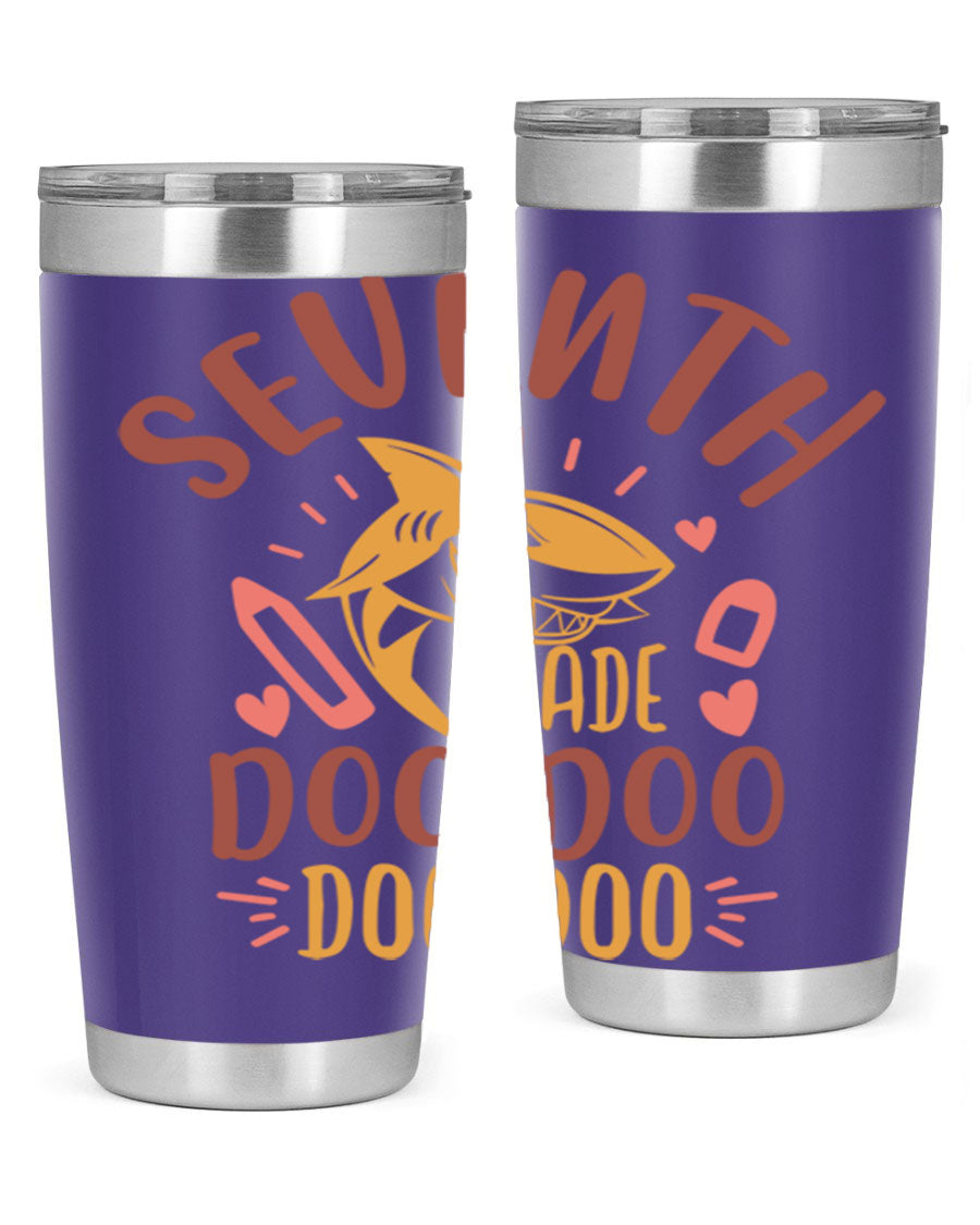 A stylish 7th grade doo doo tumbler in stainless steel with a vibrant design, perfect for hot and cold beverages.