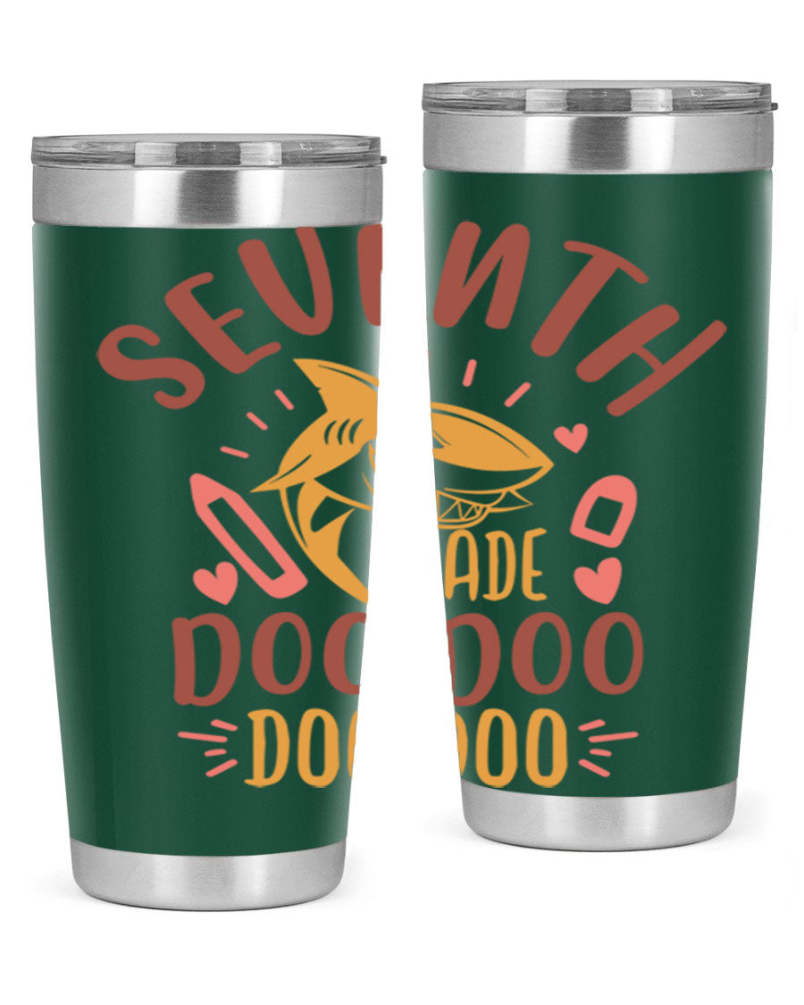 A stylish 7th grade doo doo tumbler in stainless steel with a vibrant design, perfect for hot and cold beverages.