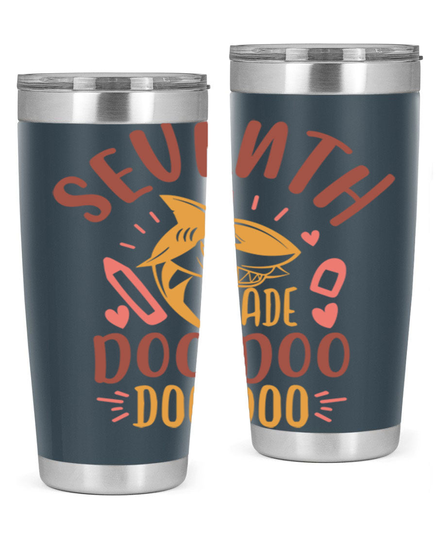 A stylish 7th grade doo doo tumbler in stainless steel with a vibrant design, perfect for hot and cold beverages.