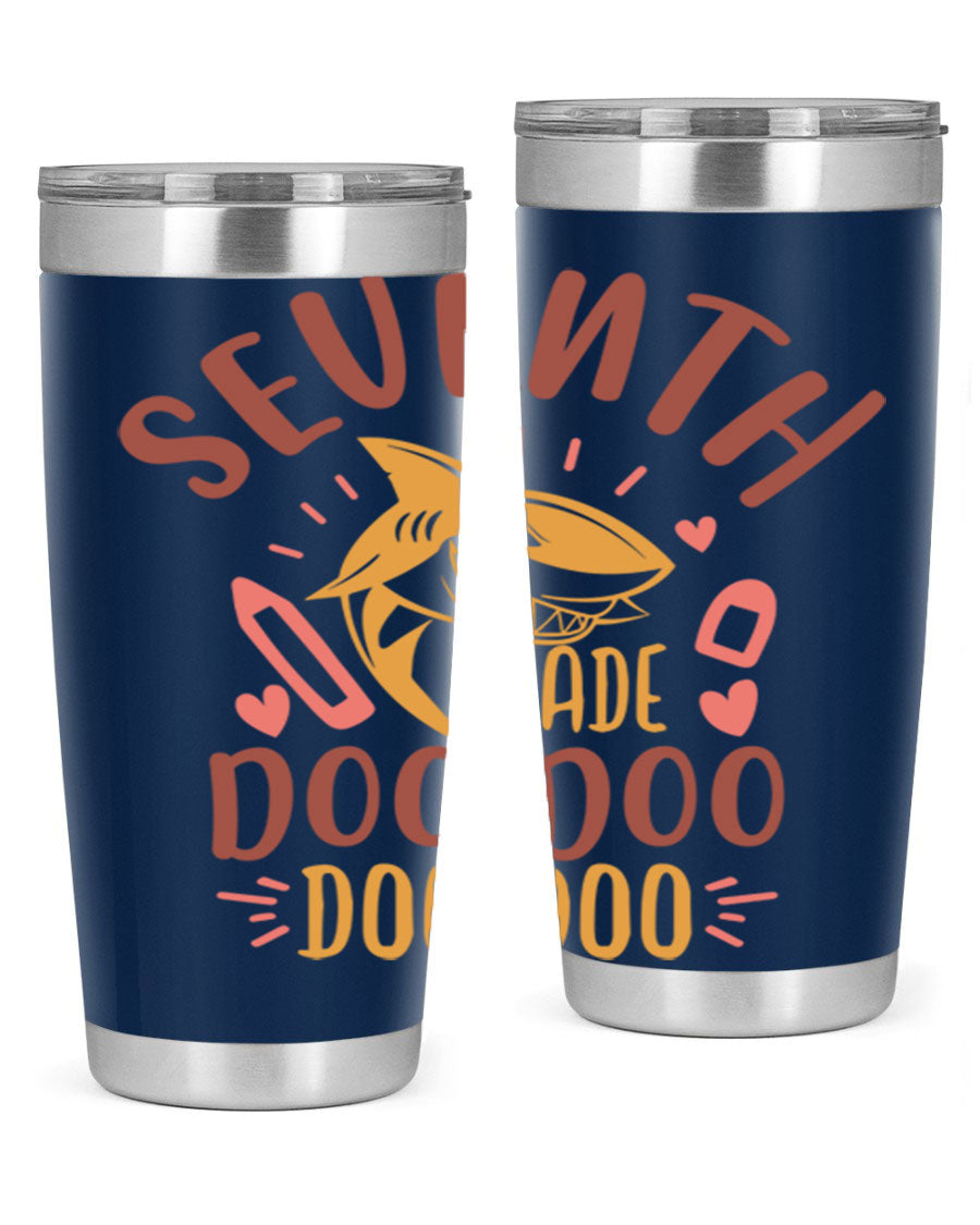 A stylish 7th grade doo doo tumbler in stainless steel with a vibrant design, perfect for hot and cold beverages.