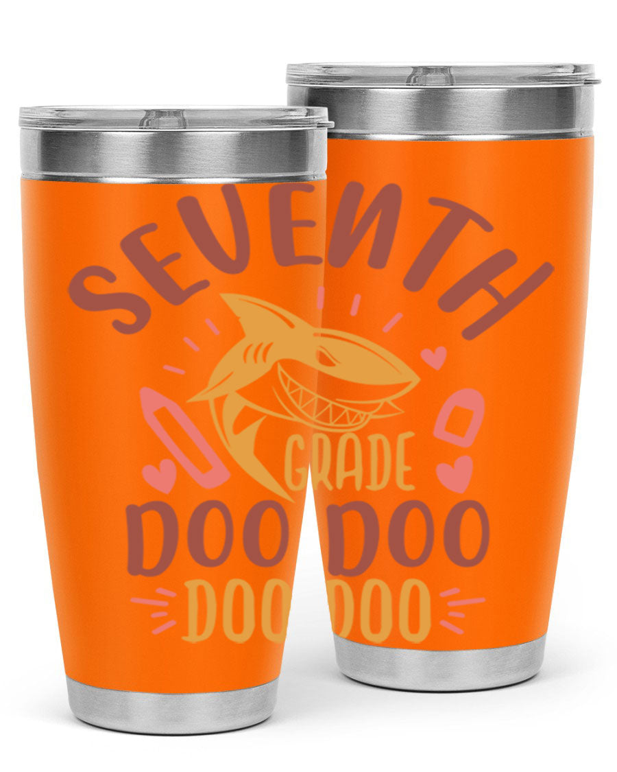 A stylish 7th grade doo doo tumbler in stainless steel with a vibrant design, perfect for hot and cold beverages.