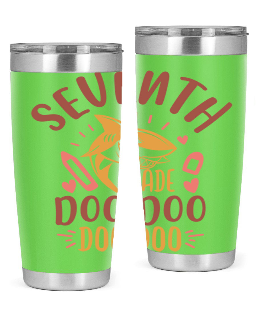 A stylish 7th grade doo doo tumbler in stainless steel with a vibrant design, perfect for hot and cold beverages.