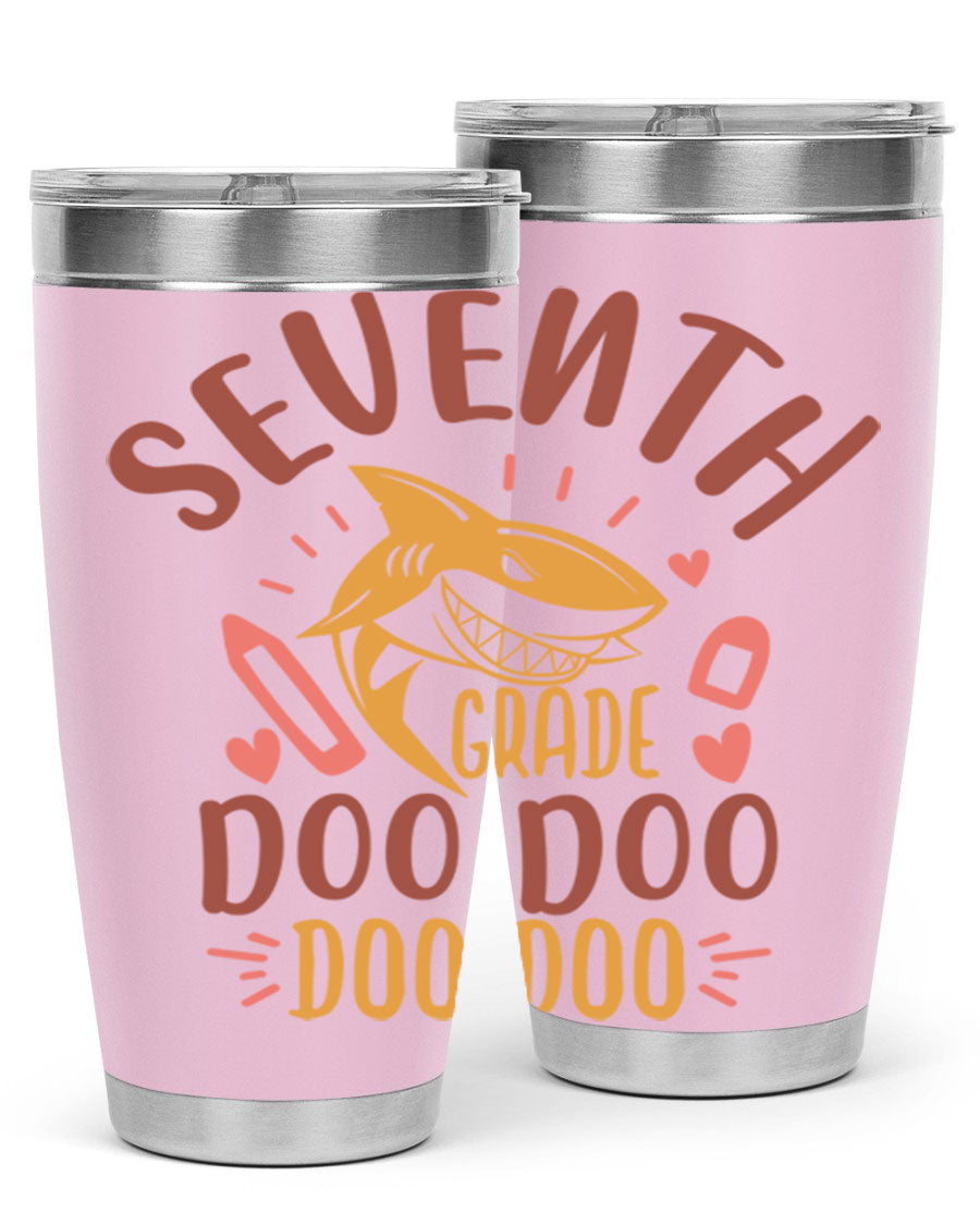 A stylish 7th grade doo doo tumbler in stainless steel with a vibrant design, perfect for hot and cold beverages.